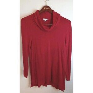 J. Jill Pullover Turtleneck Sweater M Red Longsleeve Knit Stretchy Lagenlook